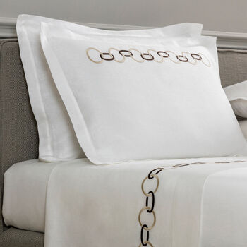 Links Embroidered Pure Linens Taie D'Oreiller