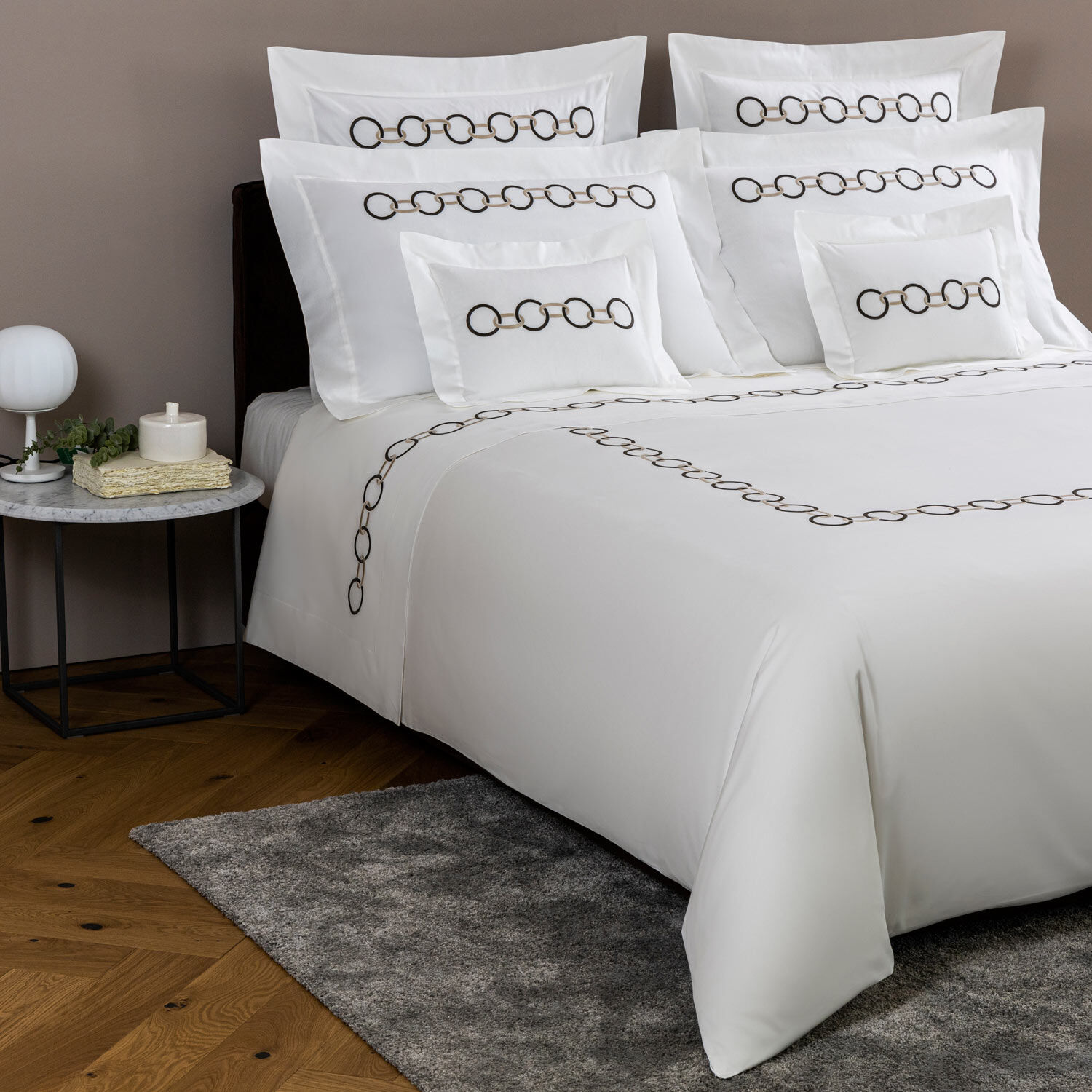 Details about   $1000 Frette Sfere Ricamo Pair Euro Shams Ivory Embroidered Circles 2 Available 