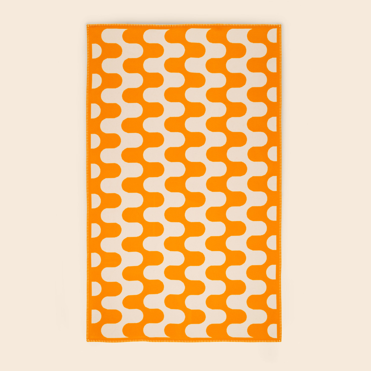 Frette by Tara Bernerd Modernism Throw in Bright Orange/Cream, Wool/Leather | Made in Italy