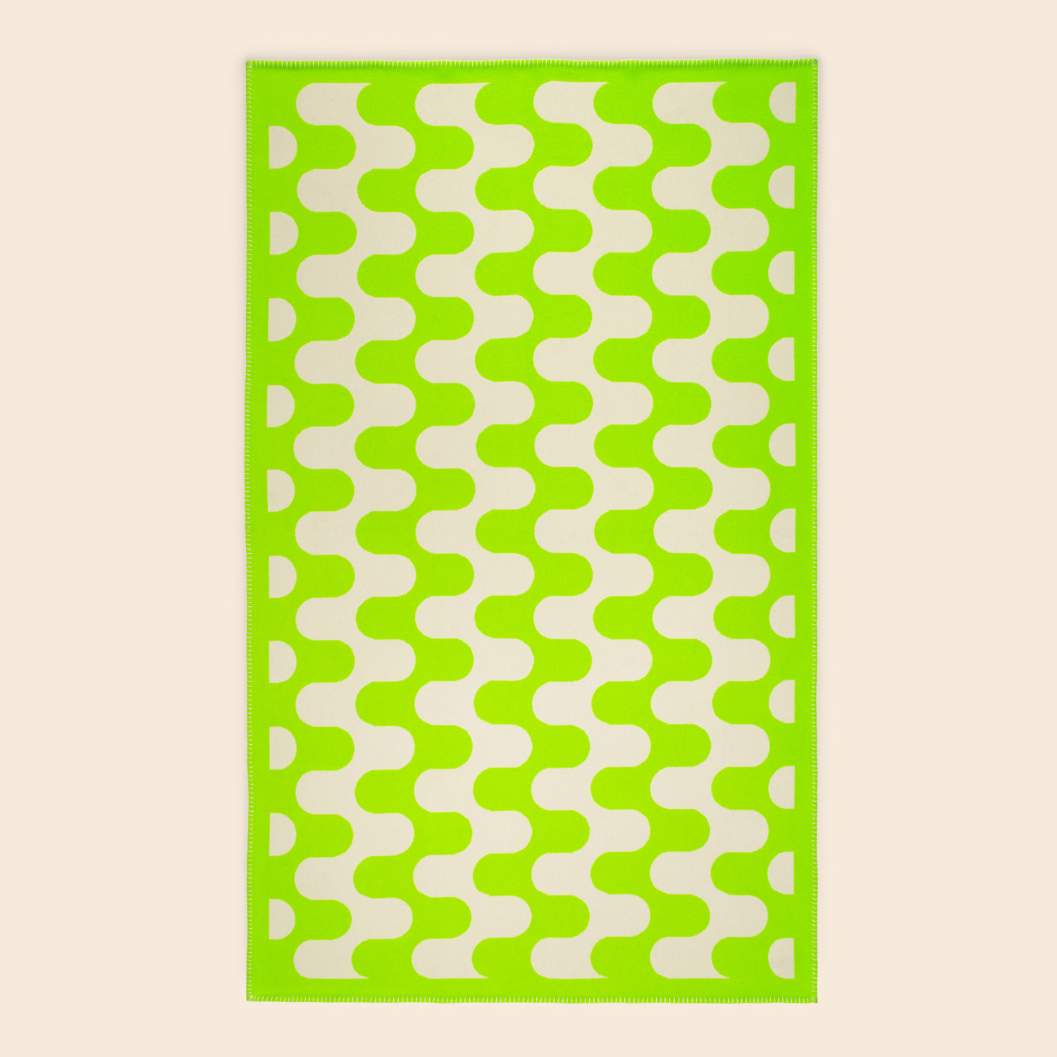Frette by Tara Bernerd Modernism Throw in Bright Lime/Cream, Wool/Leather | Made in Italy