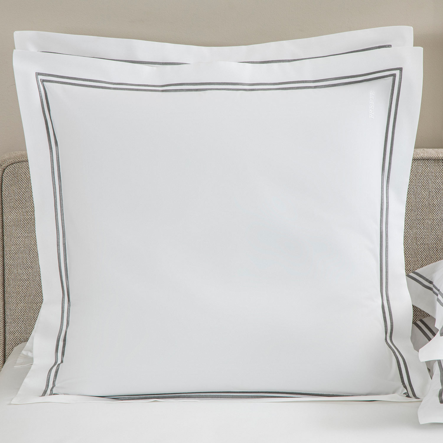 Frette White/Grey Classic Euro Sham In Size Euro 65, Cotton Percale | Made In Italy