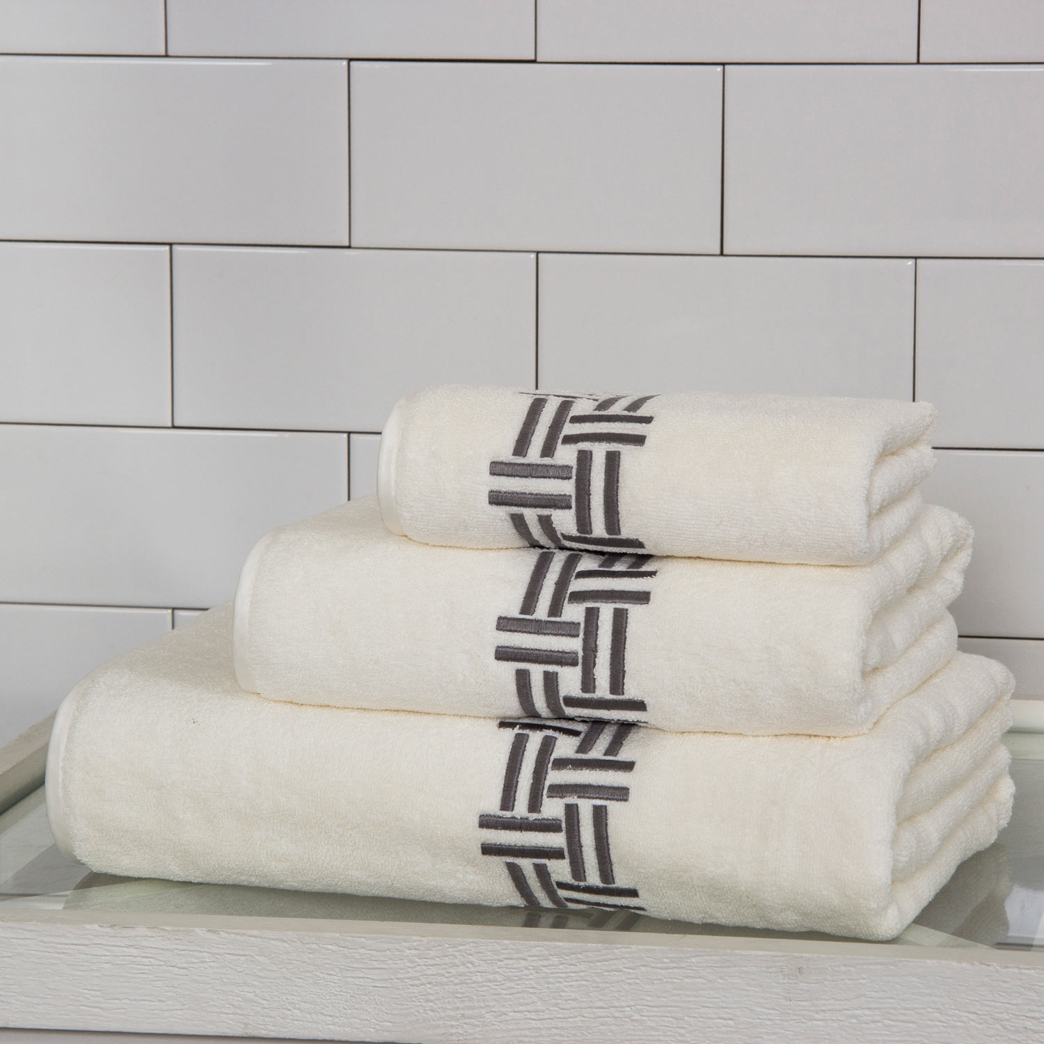 Basket Weave Embroidery Hand Towel Frette