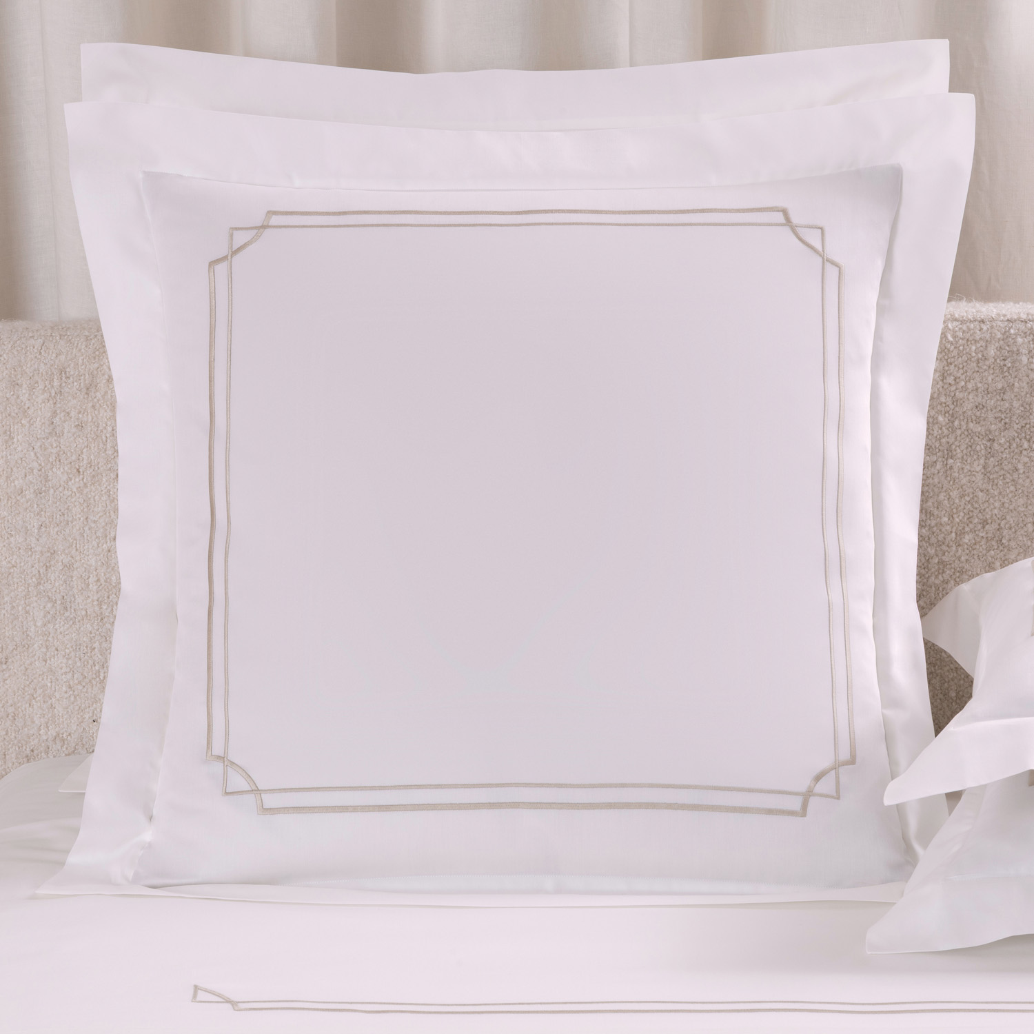 Frette Milk/Savage Beige Layering Embroidery Euro Sham In Size Euro 65, Cotton | Made In Italy