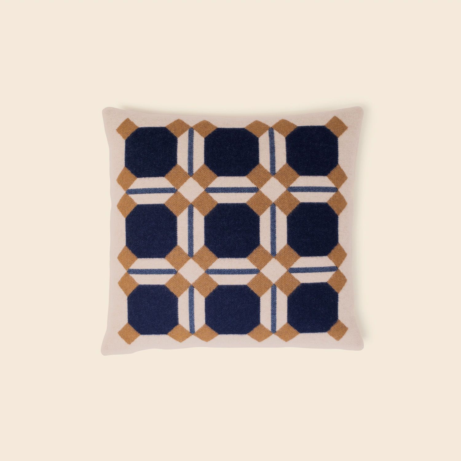 Frette by Tara Bernerd Deco Cushion 004 in Blue/Cream Size Euro 50, Cashmere blend/Wool | Made in Italy
