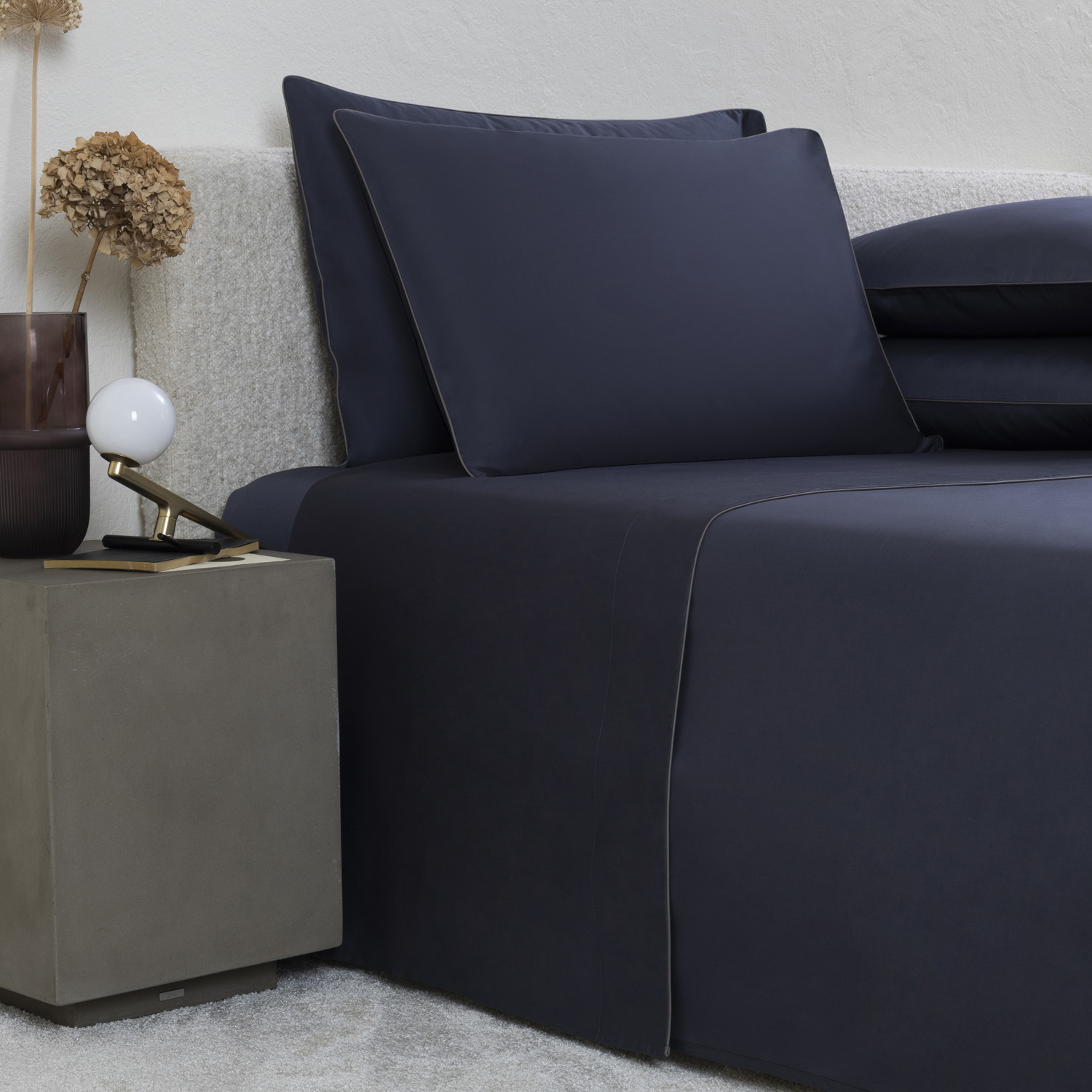 Frette Greenwich Completo Letto in Mineral Blue/Warm Grey taglia Matrimoniale, Raso di Cotone