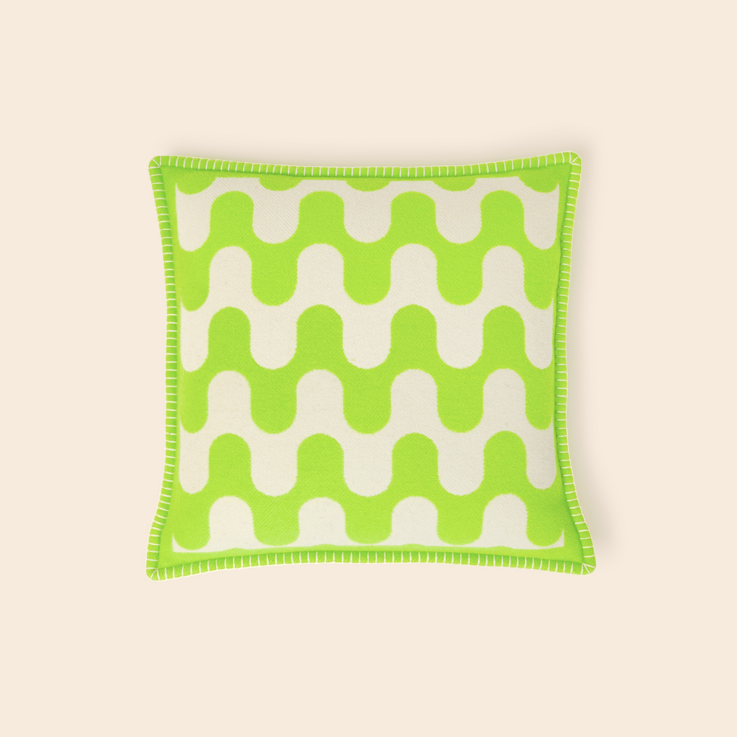 Frette by Tara Bernerd Modernism Cushion 003 in Bright Lime/Cream Size Euro 50, Wool | Made in Italy