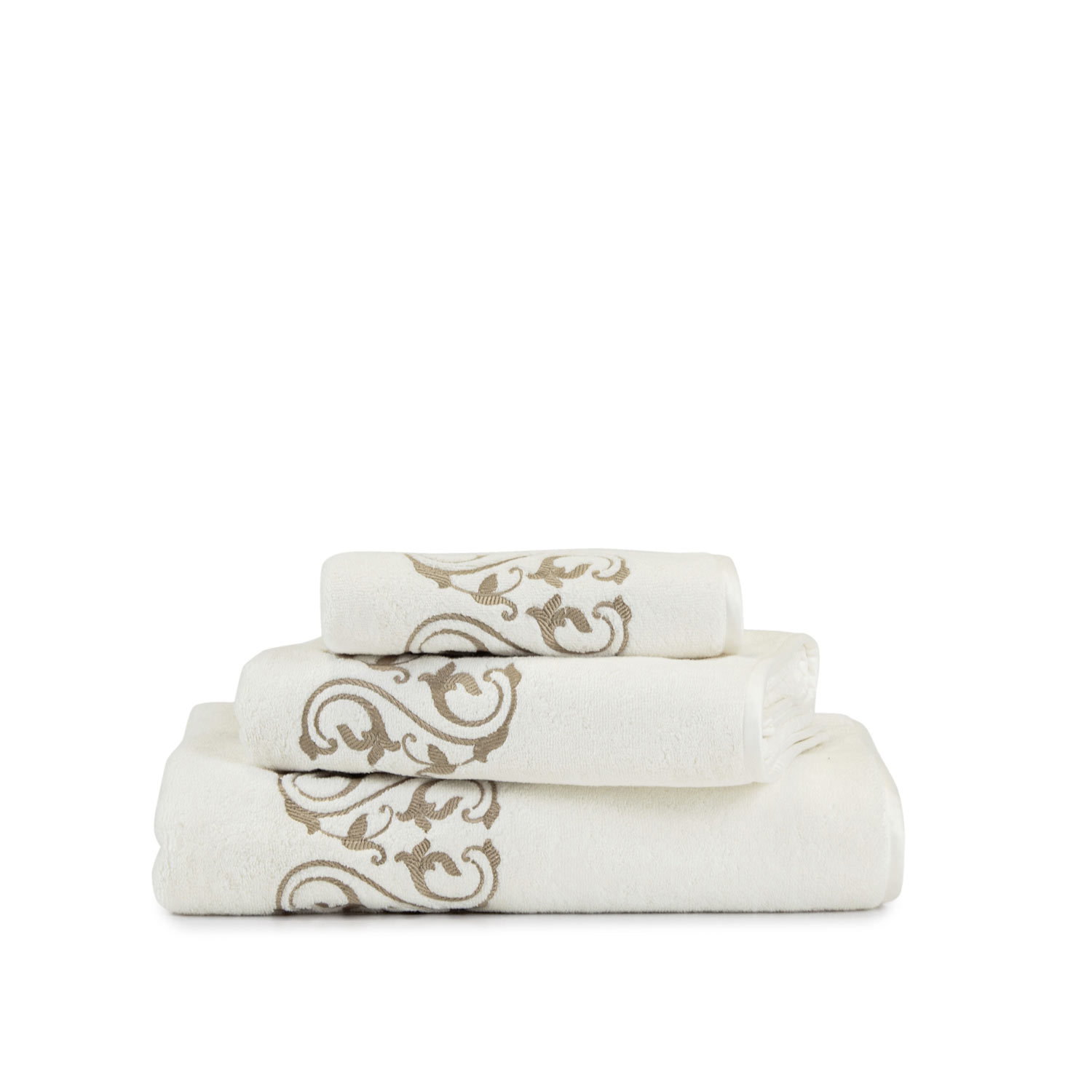 Frette Ornate Medallion Embroidered Hand Towel In Milk/Savage Beige, Cotton