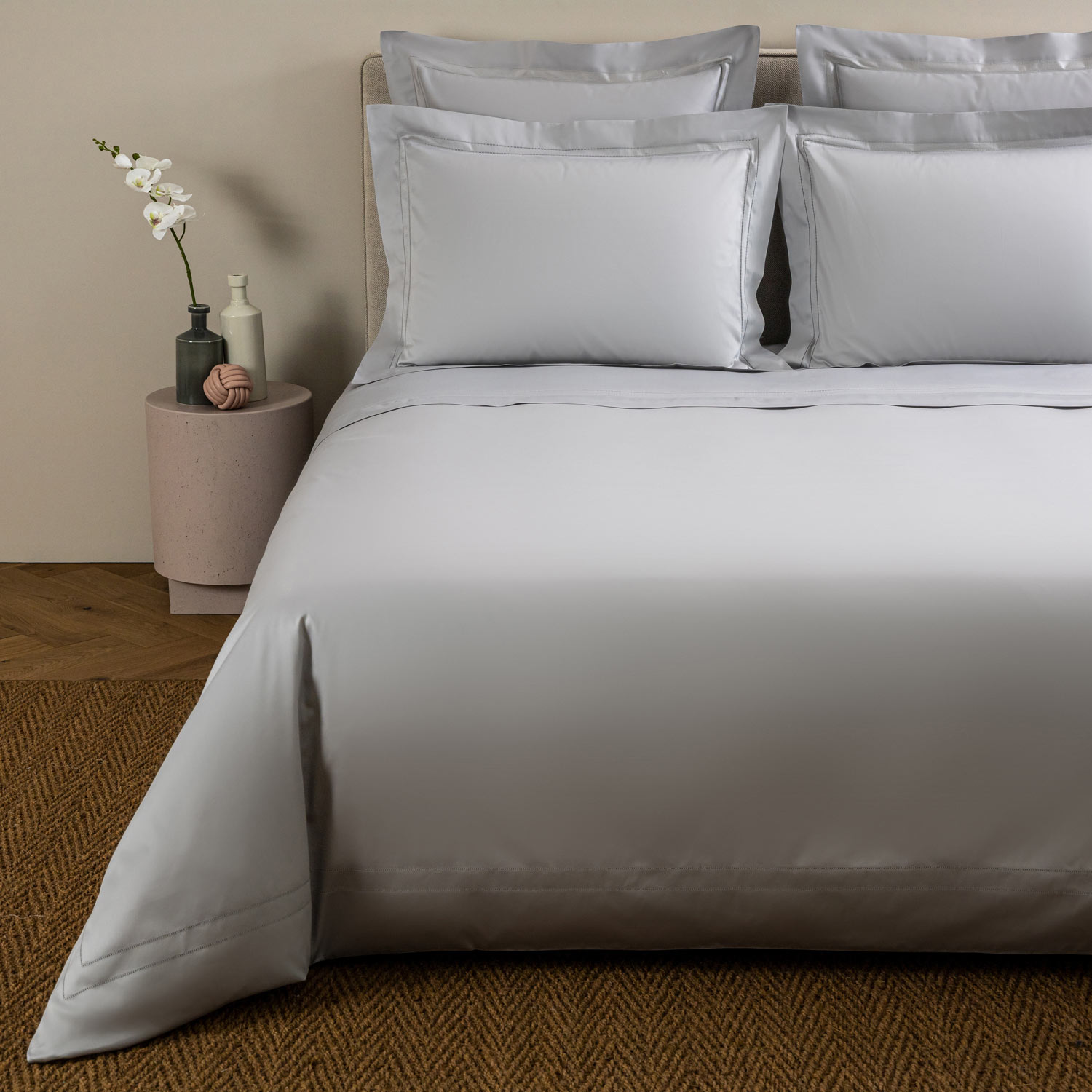 Frette Grey Cliff Doppio Ajour Duvet Cover In Size King, Cotton Sateen | Made In Italy