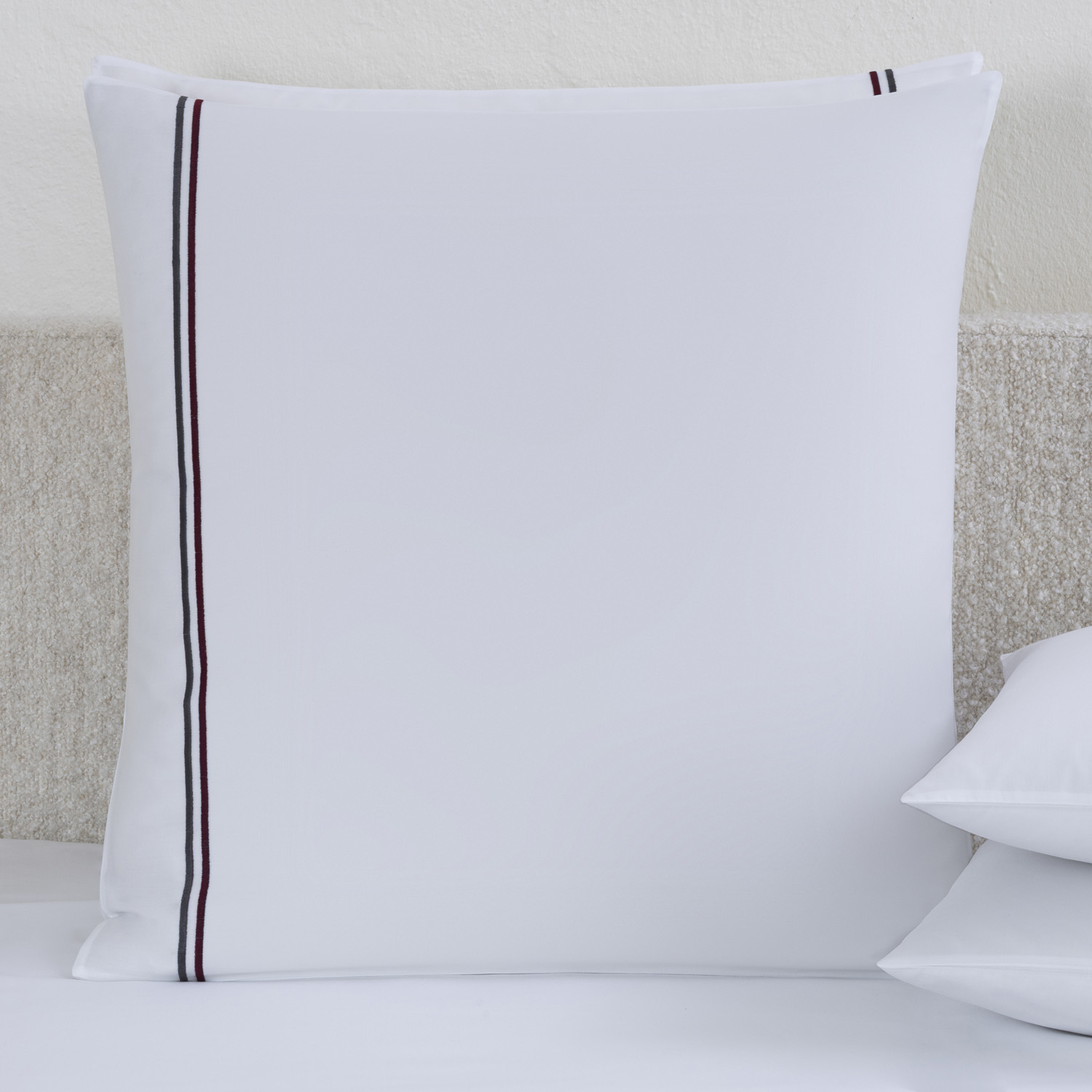 Frette White/Plum Contemporary Sateen Euro Sham In Size Euro 65, Cotton | Made In Portugal