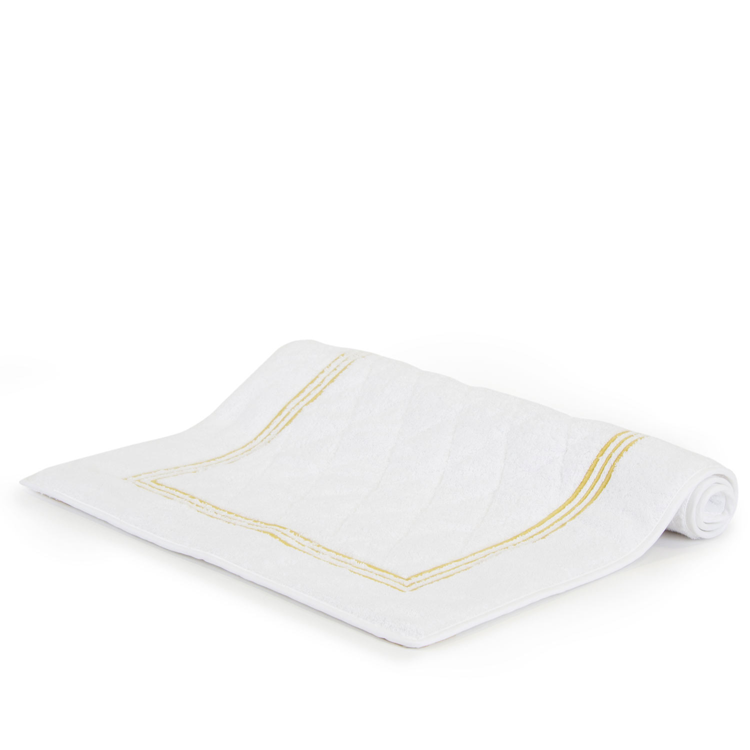 Frette White/Saffron Triplo Bourdon Bath Mat In Cotton | Made In Italy