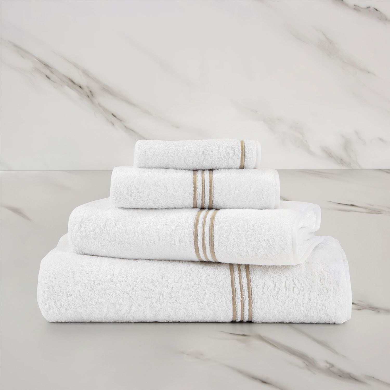 Frette White/Savage Beige Triplo Bourdon Hand Towel In Cotton