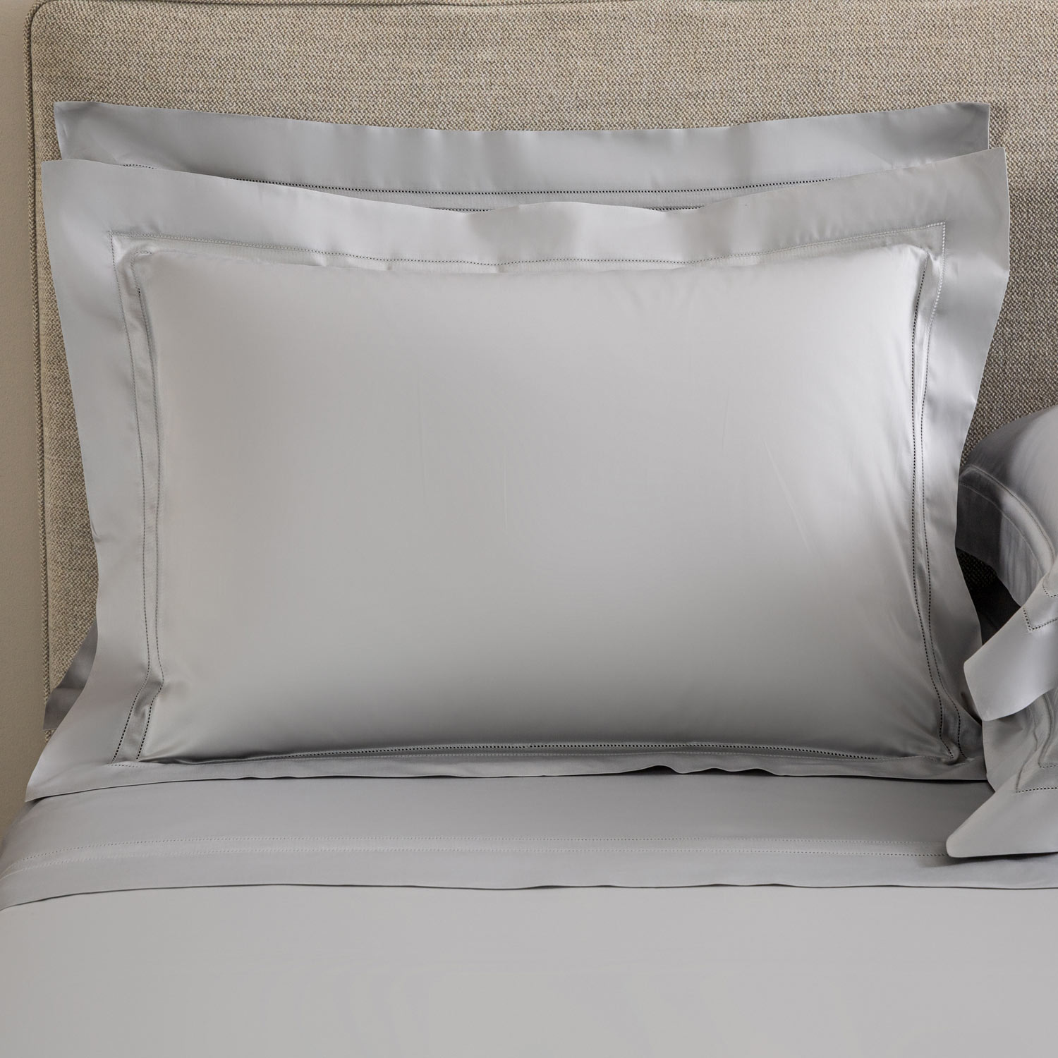Frette Cliff Grey Doppio Ajour Sham In Cotton Sateen | Made In Italy