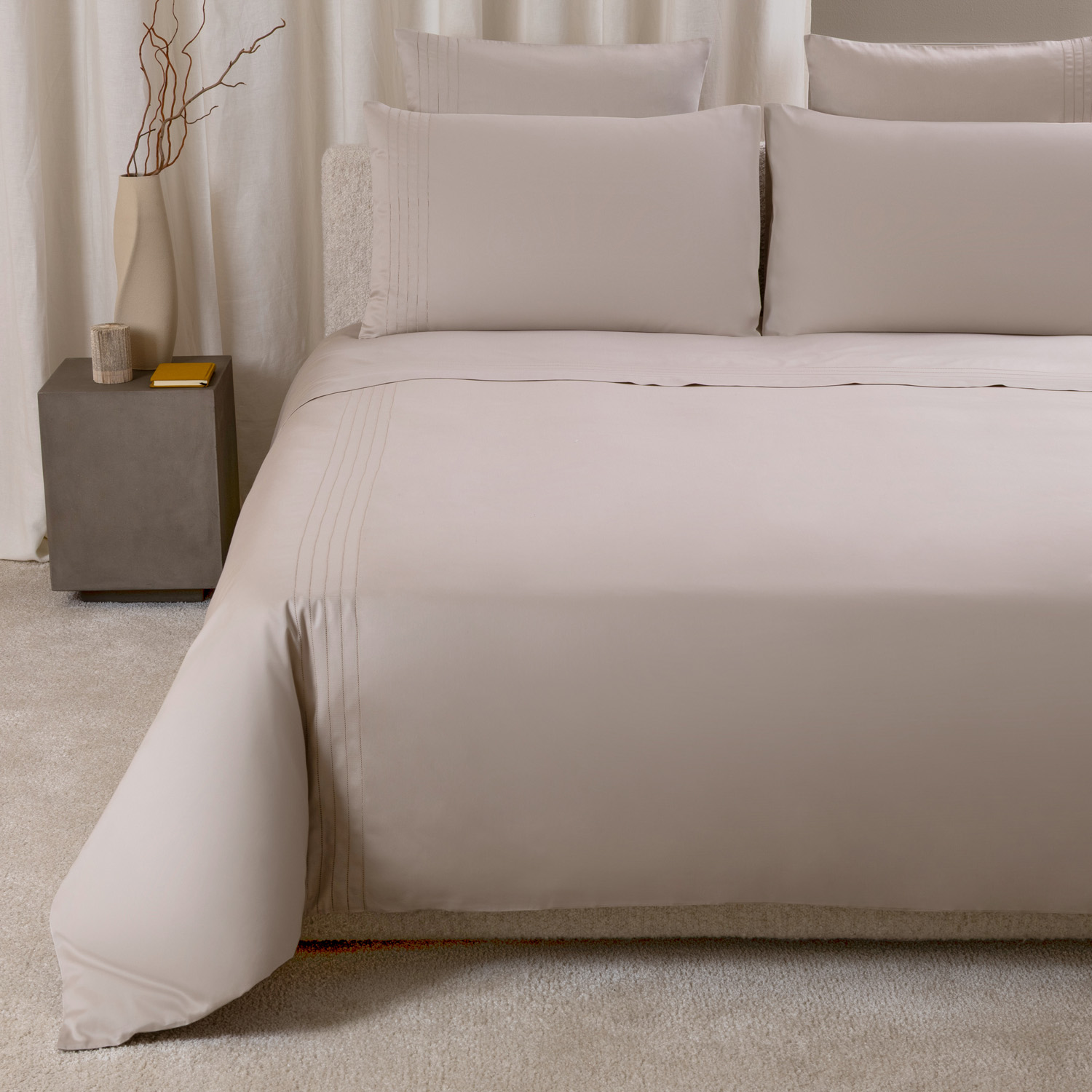 Frette Greige Lush Ajour Duvet Cover In Size Queen, Cotton | Made In Italy