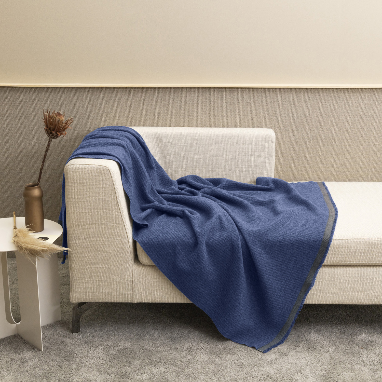 Frette Zaira Throw In Mid Azure, Cashmere Blend/Wool | Made In Italy