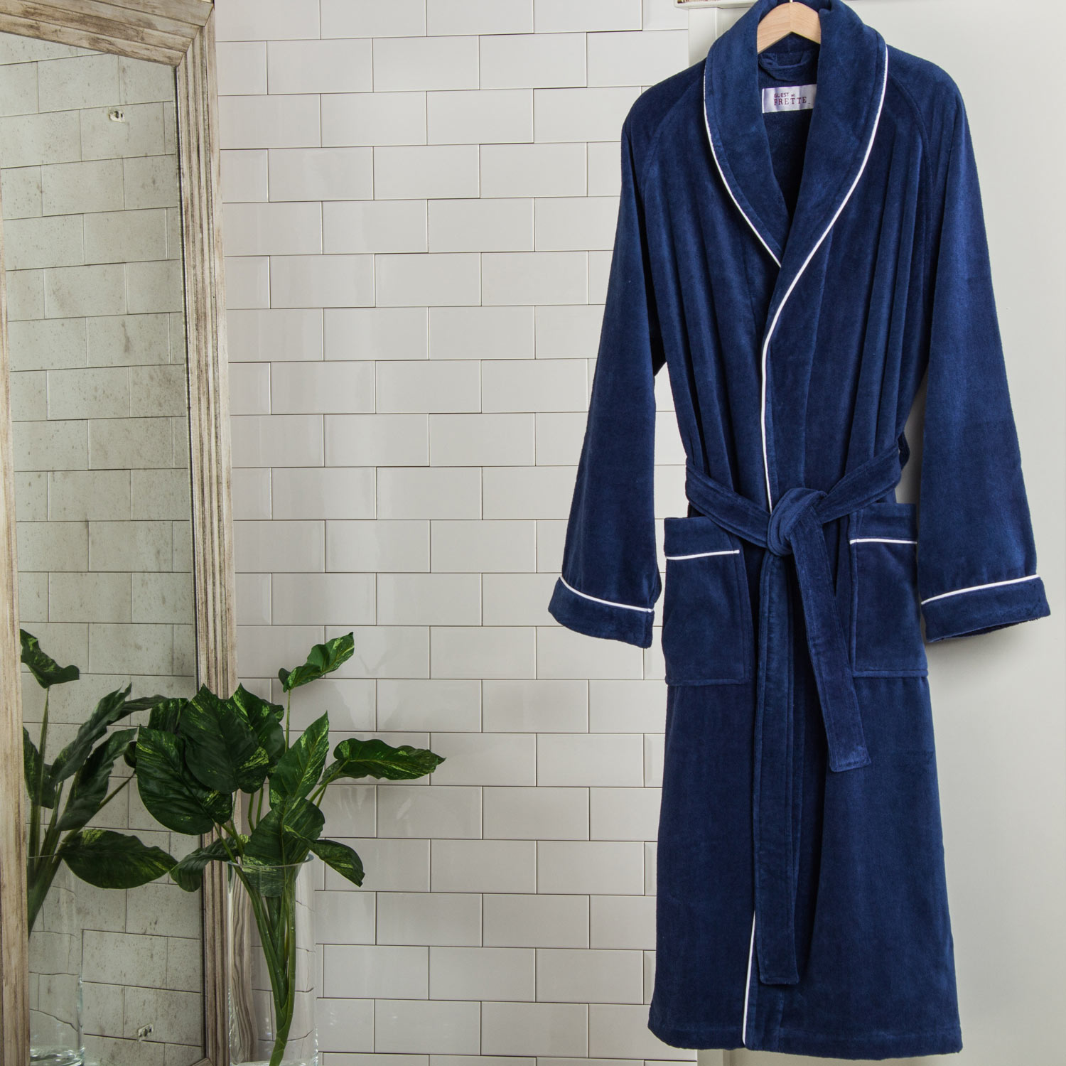 Frette Mediterranean Bathrobe In Navy Size Medium, Cotton | Made In Turkey