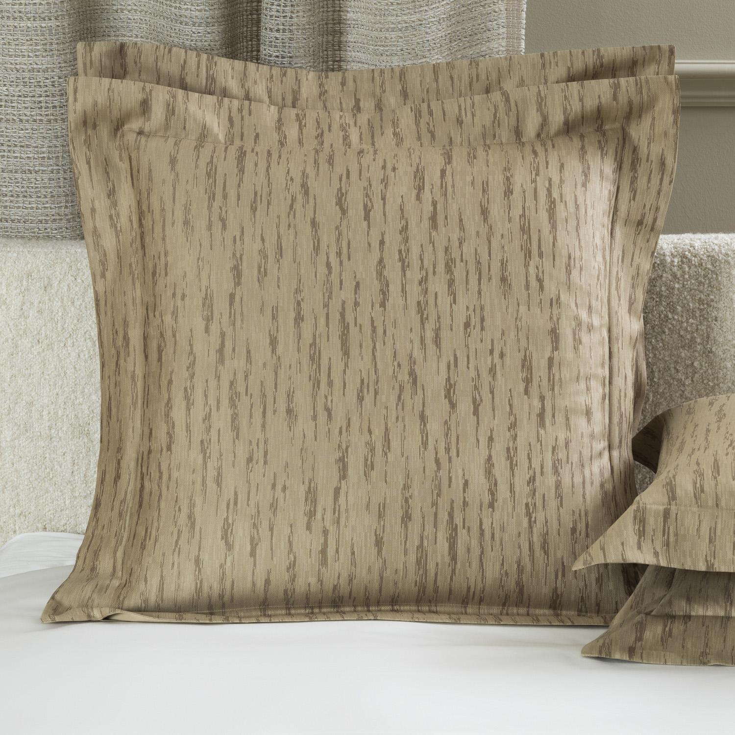 Frette Oatmeal/Olive Trail Euro Sham In Size Euro 65, Cotton | Made In Italy