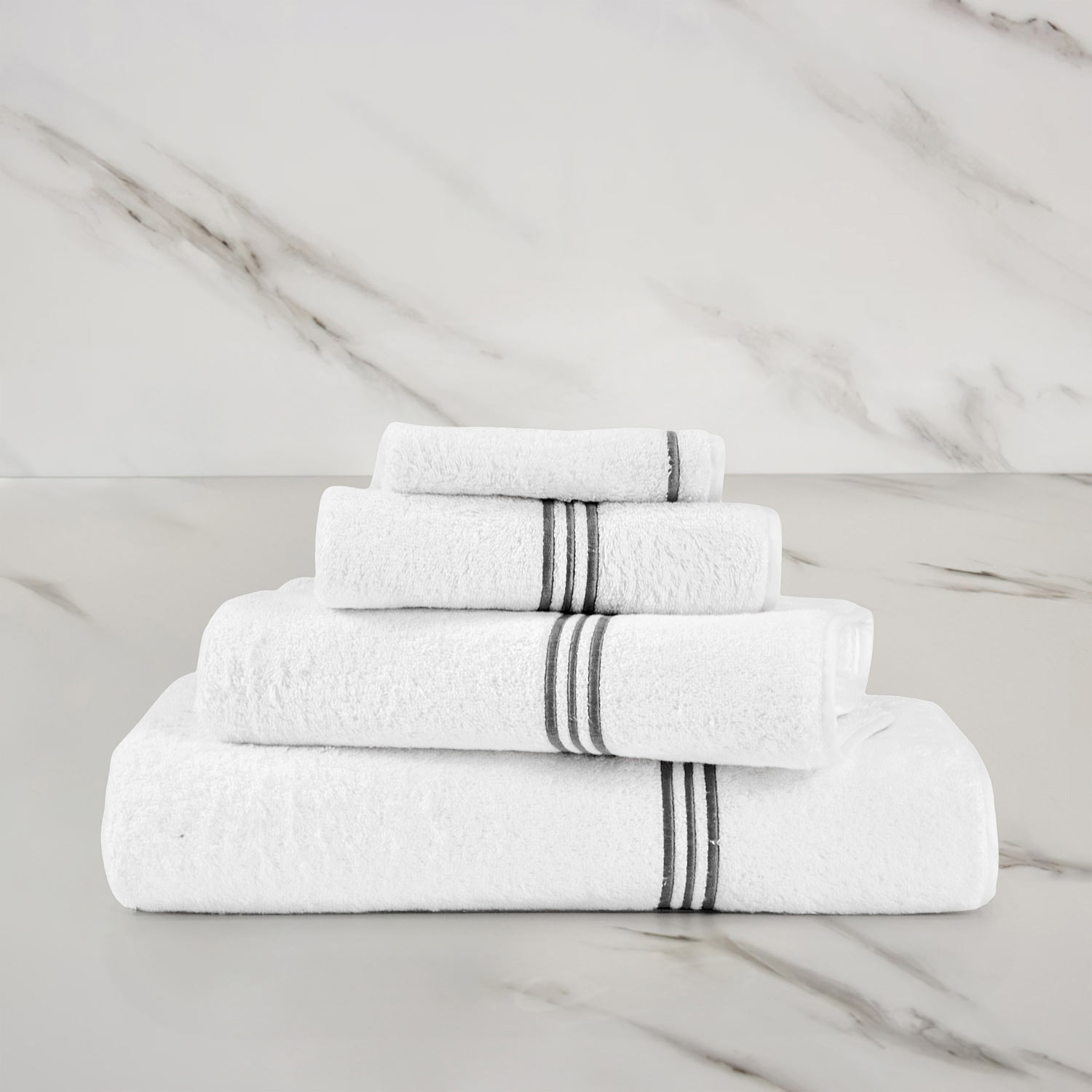 Frette White/Grey Triplo Bourdon Hand Towel In Cotton