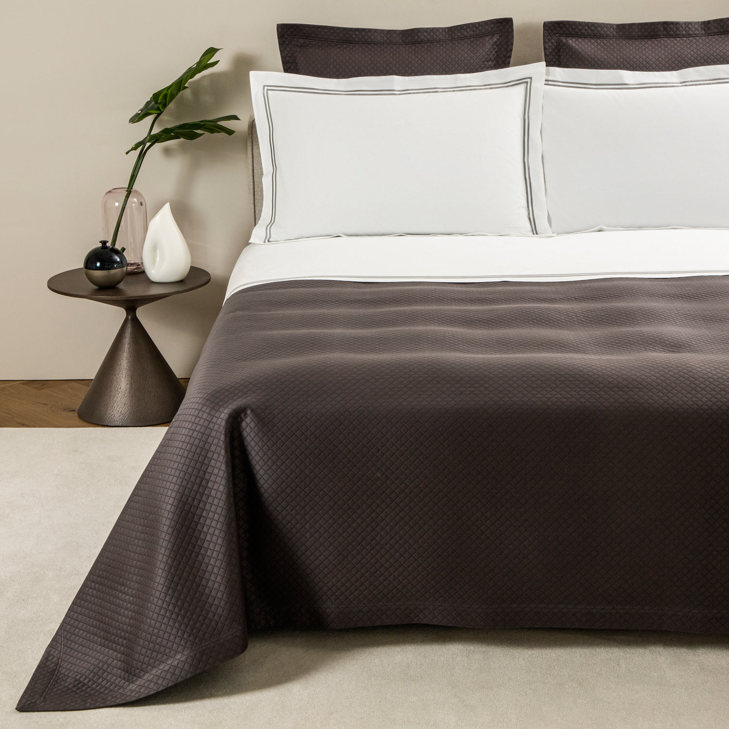 Frette Dark Grey Melody Bedcover In Size Single, Cotton Pique | Made In Portugal