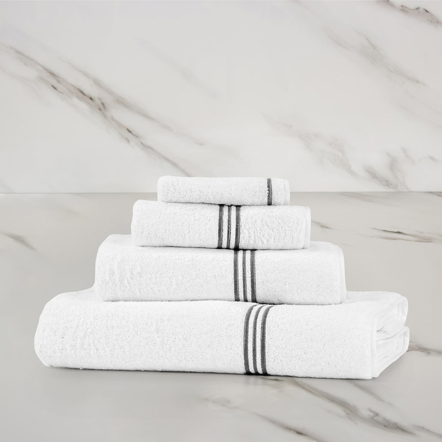 Frette White/Slate Grey Triplo Bourdon Bath Sheet In Cotton | Made In Italy