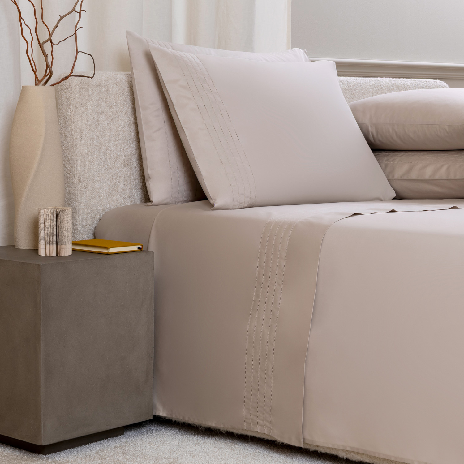 Frette Greige Lush Ajour Sheet Set In Size King, Cotton | Made In Italy