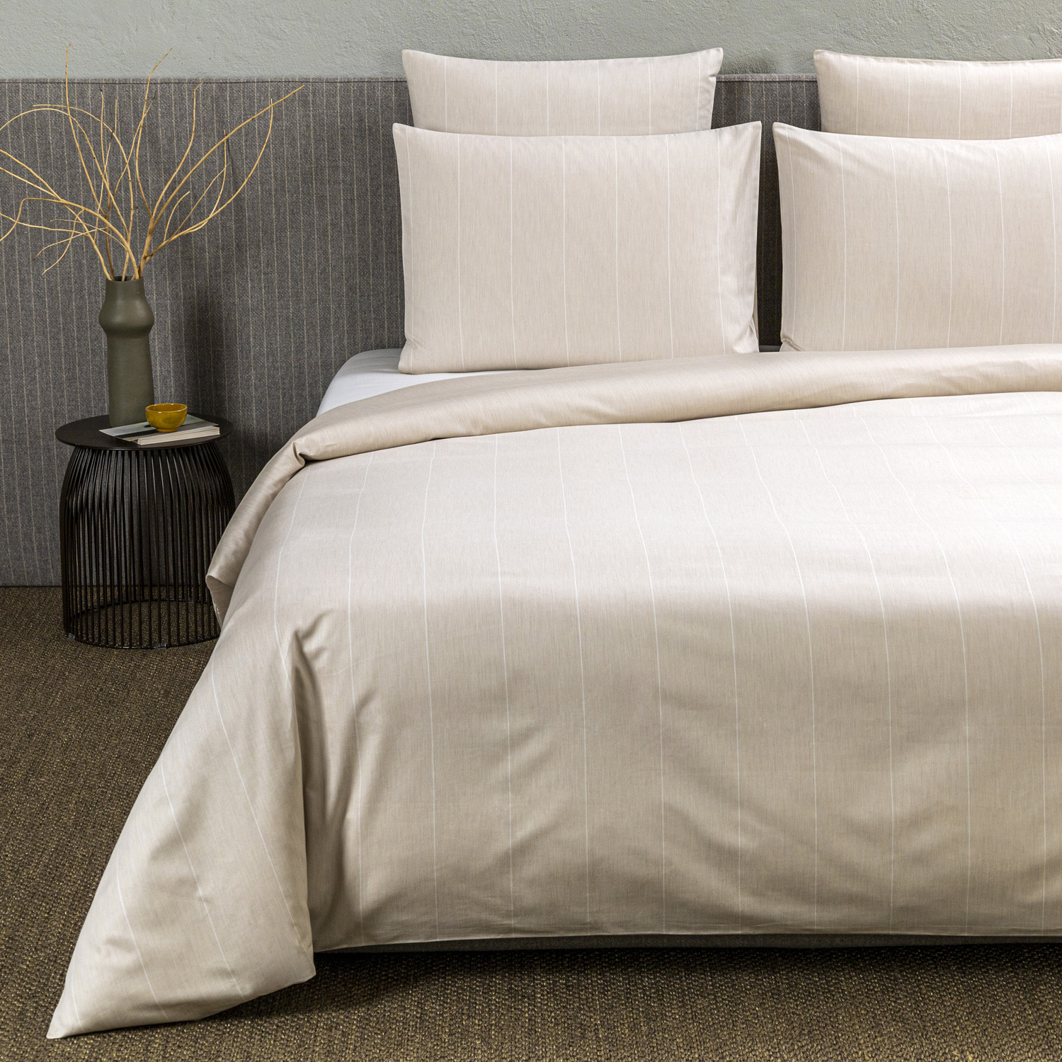 Frette Lunar Duvet Cover In Heather Beige/Milk Size Queen, Cotton Sateen | Made In Italy
