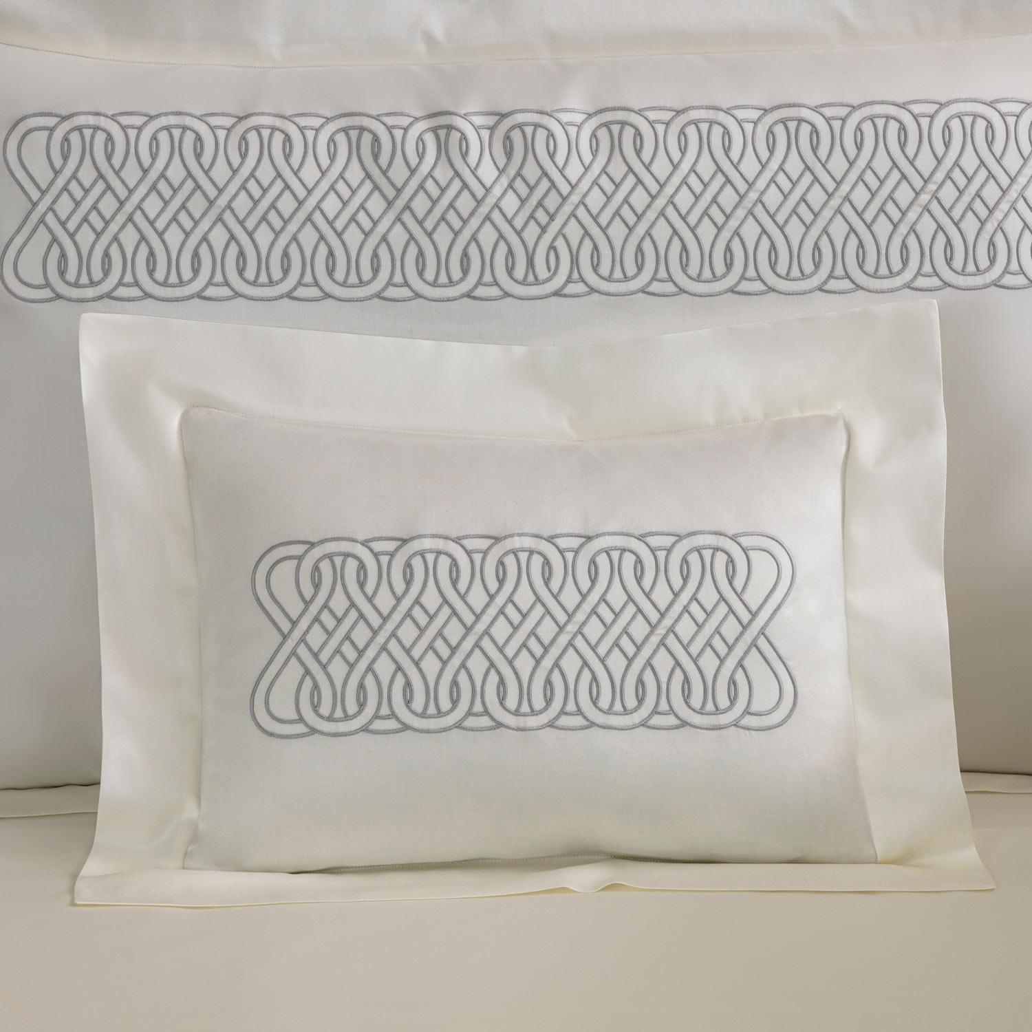 Frette Auspicious Embroidered Boudoir Sham In Milk/Scoglio, Cotton/Silk | Made In Italy