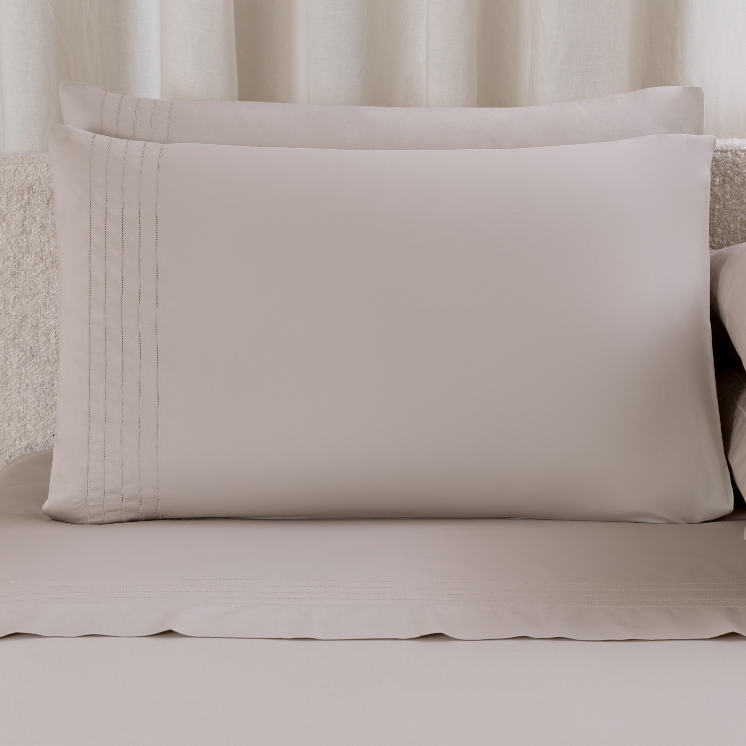 Frette Greige Lush Ajour Pillowcase Set In Size Oxford, Cotton | Made In Italy