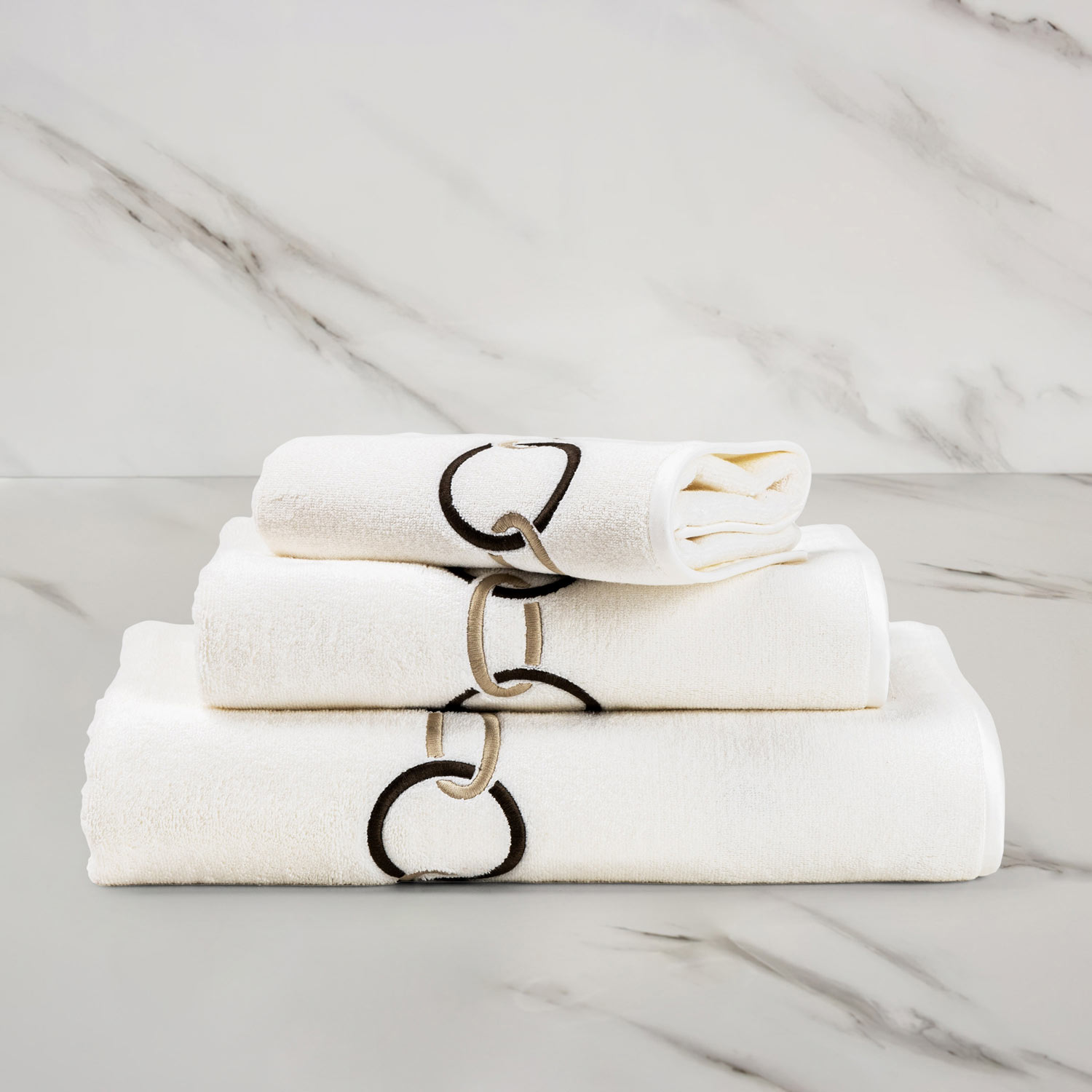 Frette Links Embroidered Guest Towel In Aloe/Savage Beige, Cotton Sateen | Made In Italy