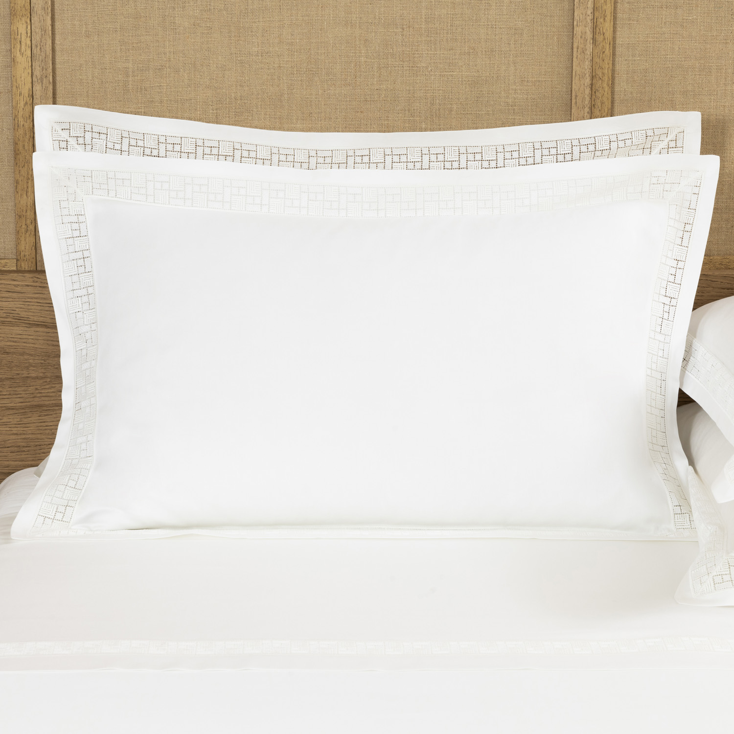 Frette Maze Lace Sham In Milk Size Oxford, Cotton Sateen | Made In Italy