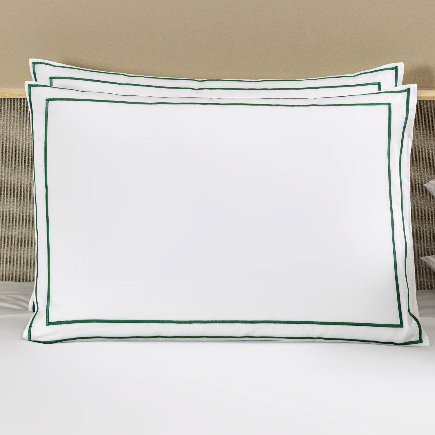 Frette Portrait Set Federe in Bianco/Verde taglia Oxford, Cotton Sateen | Fatto in Italy
 