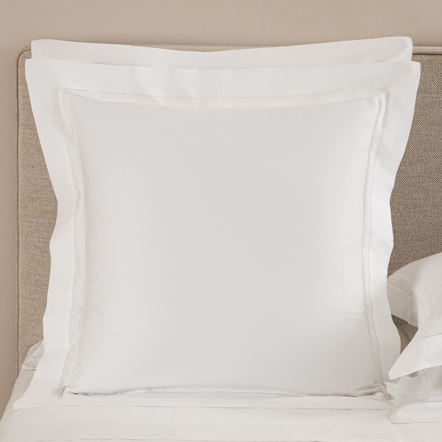 Frette Milk Doppio Ajour Euro Sham In Size Euro 65, Cotton Sateen | Made In Italy