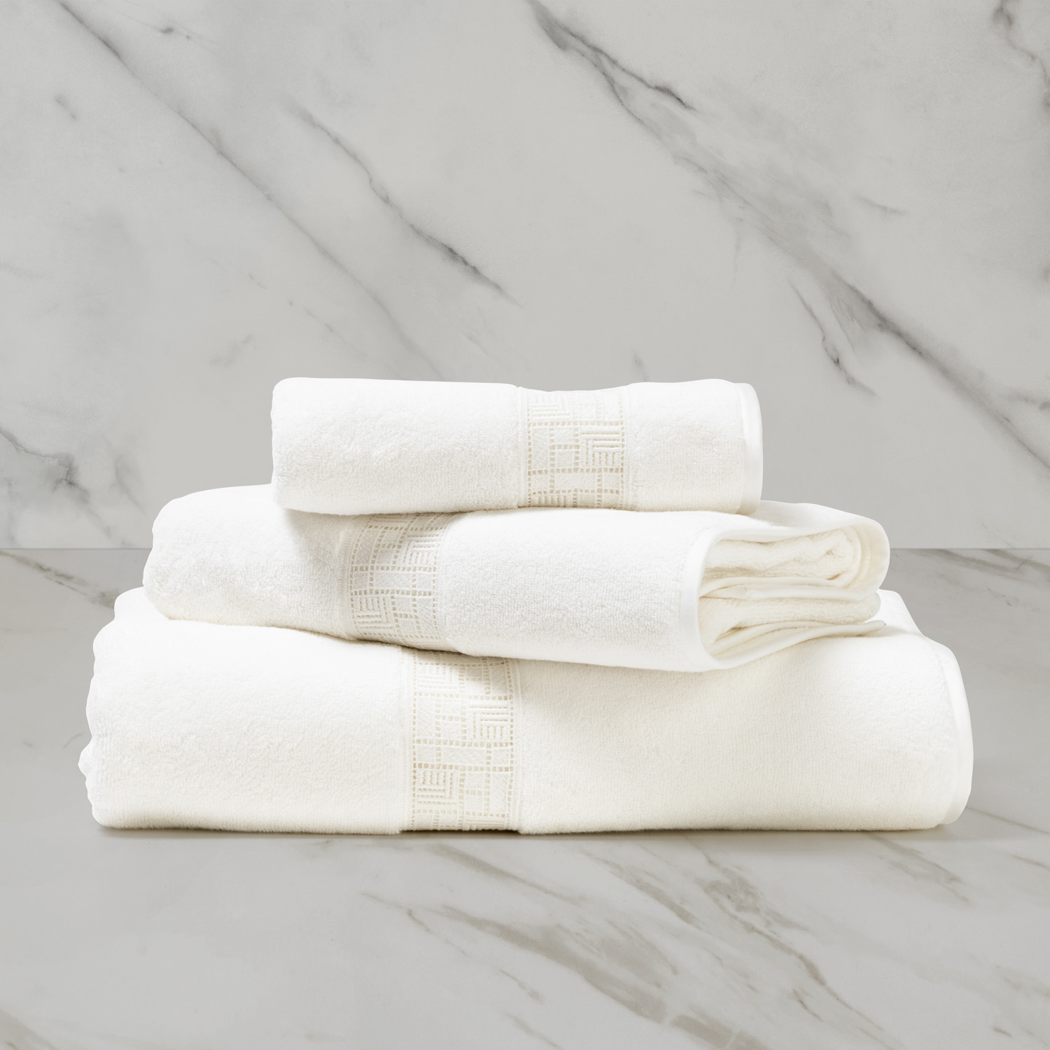 Frette Maze Lace Hand Towel In Milk, Cotton | Made In Italy