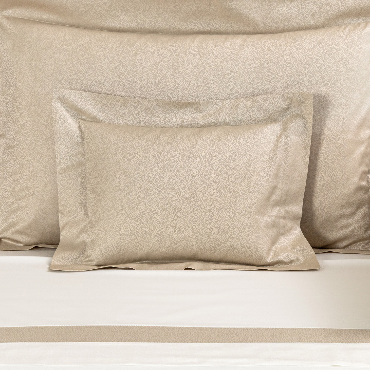 Frette Light Beige/Beige Forever Sham In Cotton Sateen/Silk/Leather | Made In Italy