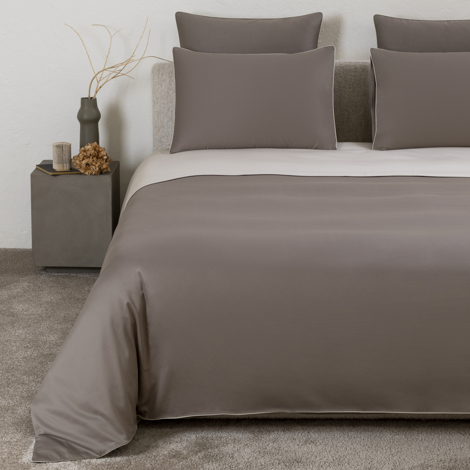 Frette Greenwich Duvet Cover Set In Taupe/Dune Size Super King, Cotton | Made In Portugal